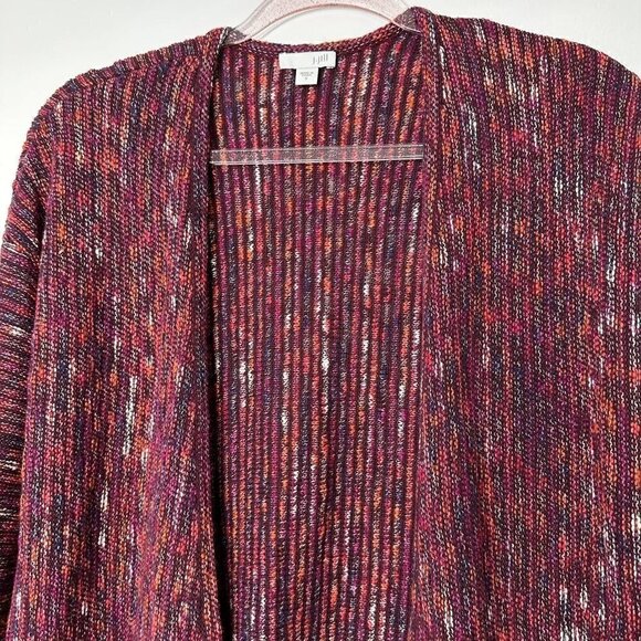 J Jill Cardigan Sweater Maroon Open Long Size S Stripe - Picture 2 of 9